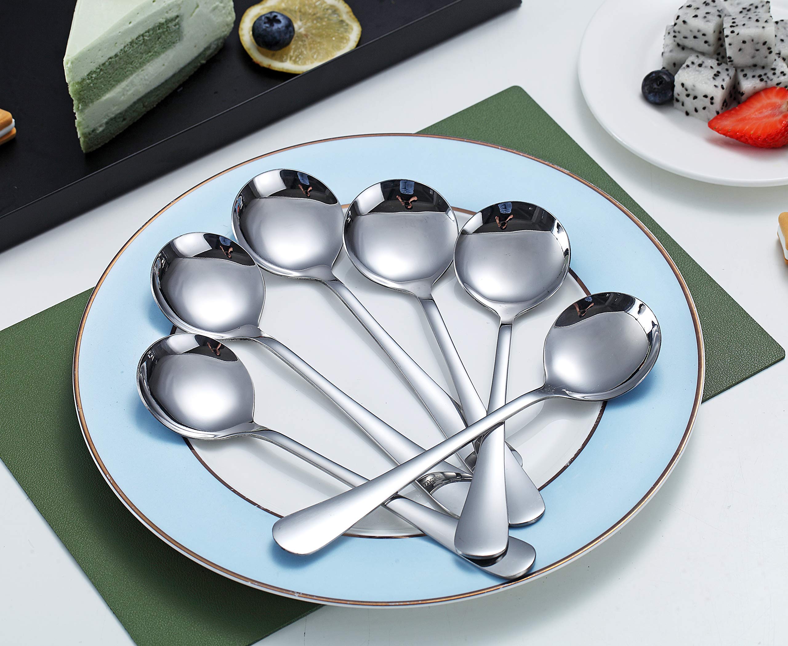 Soup Spoons, Kyraton 6 Pieces Stainless Steel Round Spoons,Dinner Spoon Table Spoon, Spoons Silverware Dishwasher Safe Set Of 6